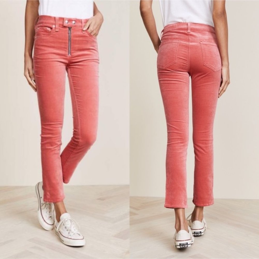 Rag & Bone Dojo High Waist ROSE -Washed Red- Velvet Crops 27